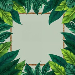 Fototapeta premium Vibrant green tropical leaves framing the edges for a refreshing nature inspired border
