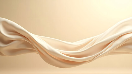 Elegant flowing creamy fabric on a light beige background creates a serene backdrop