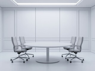 Empty round table and chairs in a bright meeting room