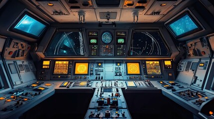 Obraz premium Spaceship Control Room 4K no people 