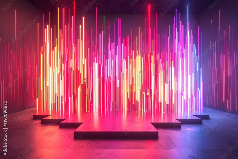 Poster vibrant abstract light display in a modern art installation setting. generative ai