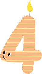 Original number birthday candle hand drawn illustration four