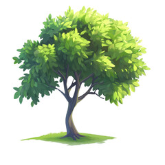 Lush Green Tree with Vibrant Leaves in Simple Cartoon Style
