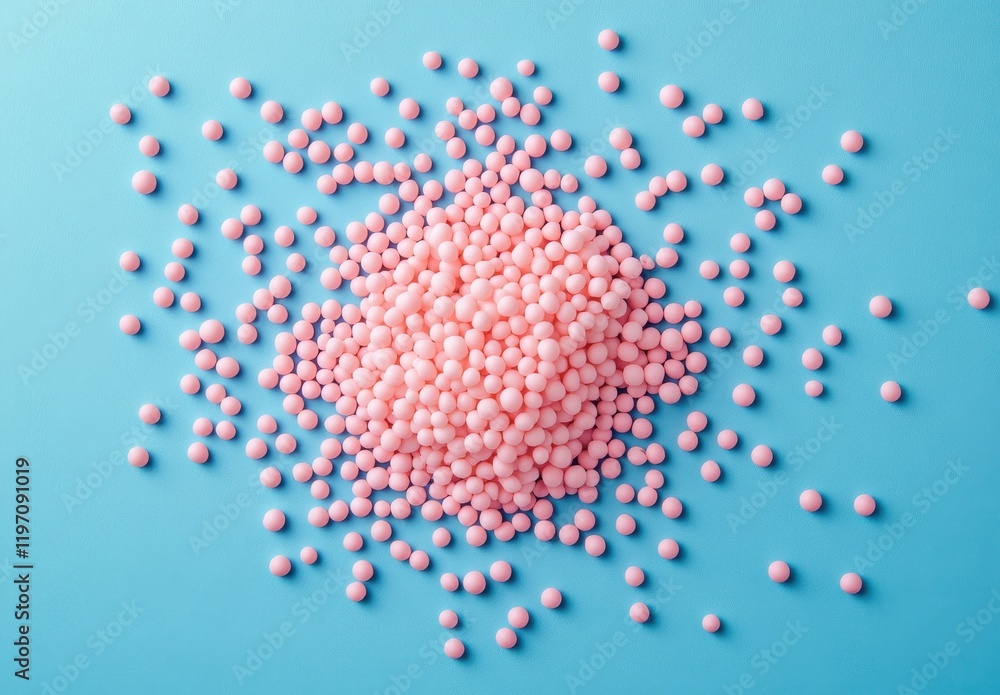 Poster vibrant pink spheres on a soft blue background creating a playful and colorful visual composition fo