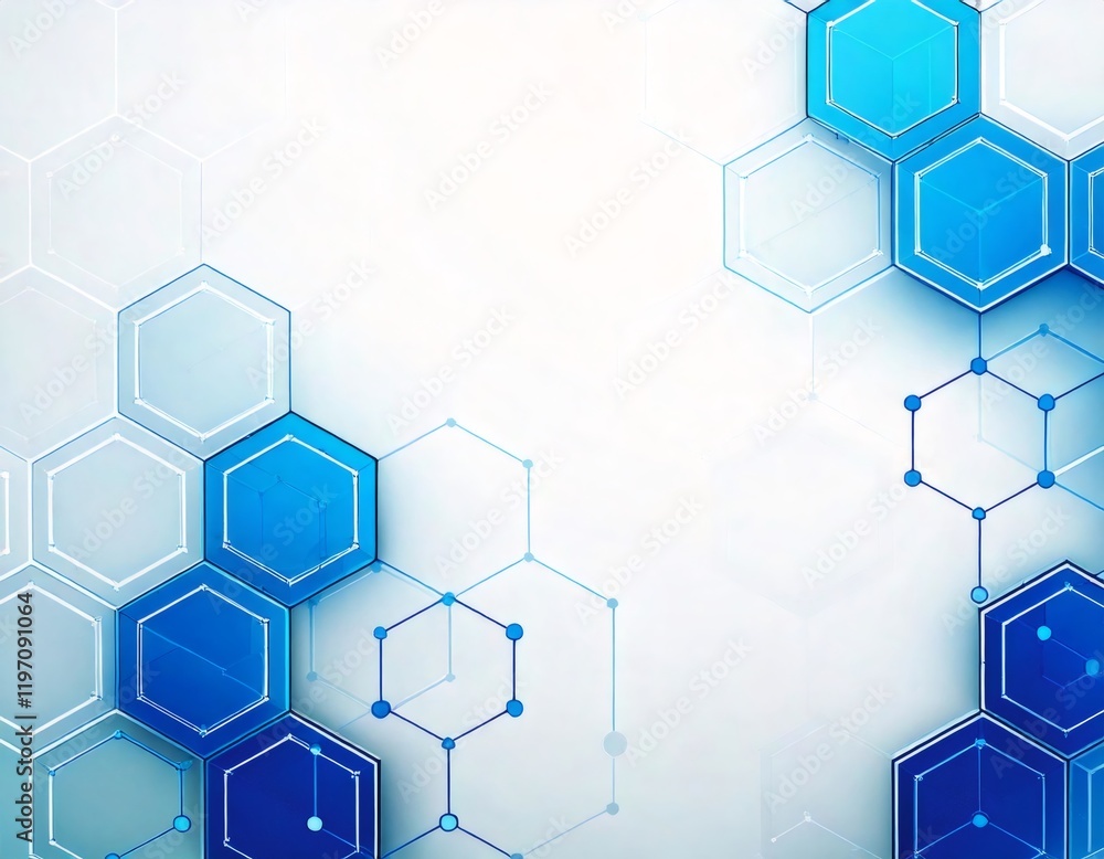 Poster blue hexagons creating technological pattern on white background