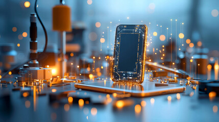 Innovative smartphone design and technology showcase modern workshop digital art high-tech environment close-up viewpoint futuristic concept for seo impact