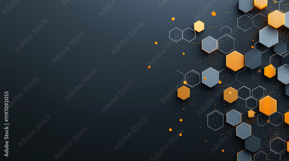 Poster dynamic hexagonal patterns transforming digital spaces abstract graphic design modern aesthetic futu
