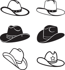 Western cowboy hat icon outline vector set in black color.