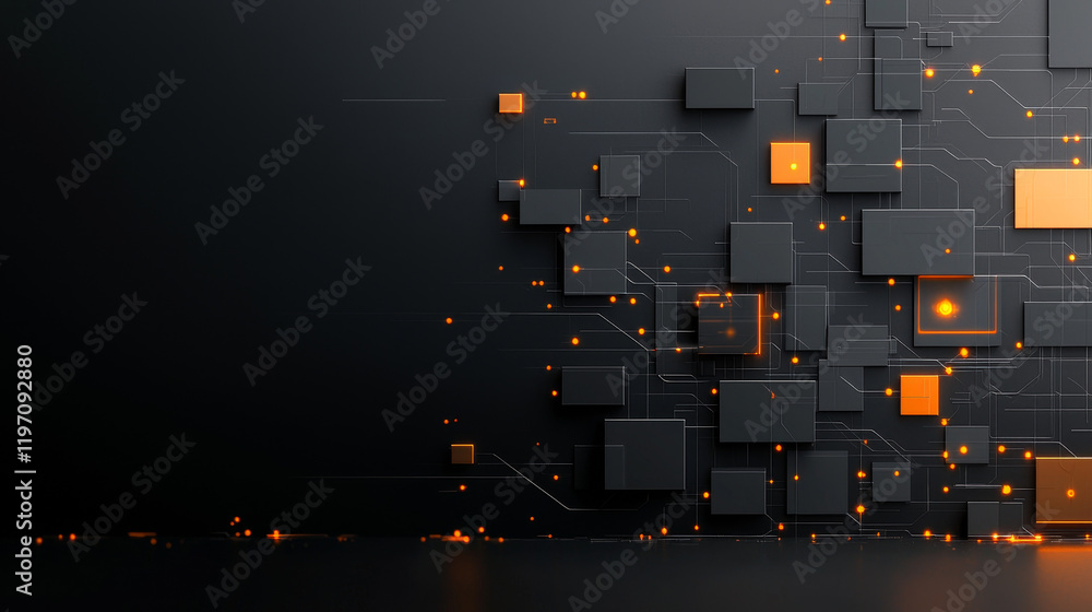 Poster dynamic digital design elements modern workspace abstract graphic art futuristic environment wide an