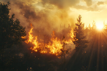 Naklejka premium Fire, burning grass, forest, field, uncontrolled fire, open fire, fire destroys everything, dangerous fire