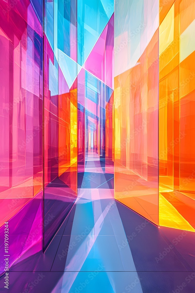 Poster colorful abstract geometric patterns creating a vibrant visual experience. generative ai