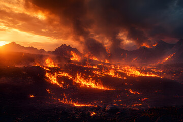 Fire, burning grass, forest, field, uncontrolled fire, open fire, fire destroys everything, dangerous fire