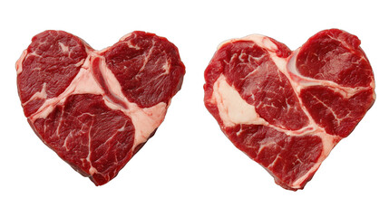 Two pieces of meat are cut into heart shapes