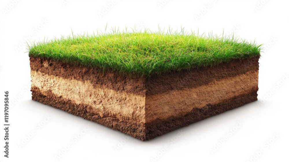 Poster cross section of vibrant soil with detail and clean grass layer