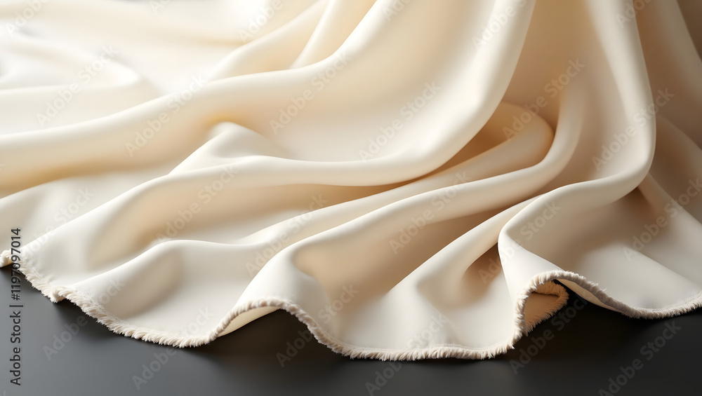 Poster elegant flowing cream fabric with gentle folds and soft texture on dark surface