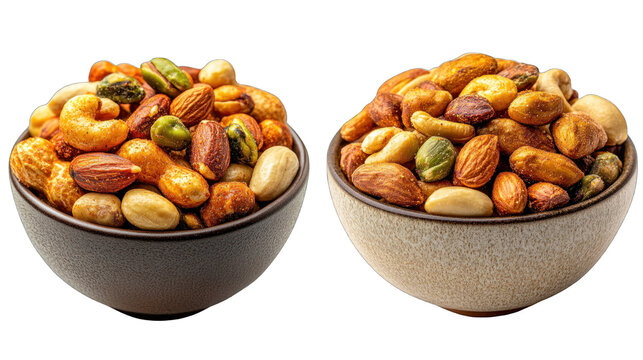 Two bowls of mixed nuts are shown side by side