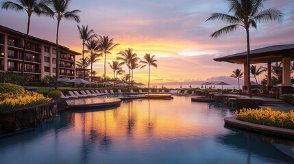 Obraz premium Ethereal sunset with vivid hues of pink, orange, and yellow blending seamlessly in the sky, creating a breathtaking and serene natural view during twilight