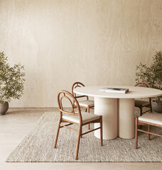 A Modern Minimalist Dining Room featuring Organic Elements to enhance the overall design