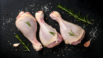 Fresh Raw Chicken Drumsticks with Garlic and Rosemary