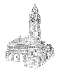 Detailed vector illustration of St Pauli Piers (Landungsbrücken) in Hamburg, Germany.