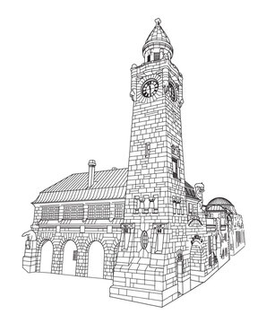 Detailed vector illustration of St Pauli Piers (Landungsbr&uuml;cken) in Hamburg, Germany.