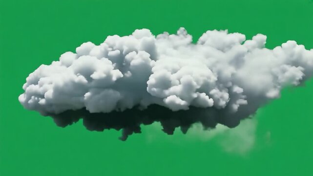 Fluffy gray cloud appearing on a vibrant green background, showcasing stormy weather condition