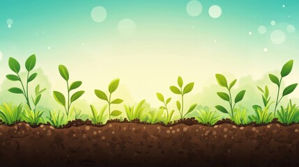 Growth of Young Plants Against a Bright Blue Sky and Sparkling Light in a Digital Environment