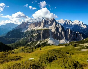 Fototapeta premium Picturesque Mountains of Alaska in summer. Snow covered massifs,