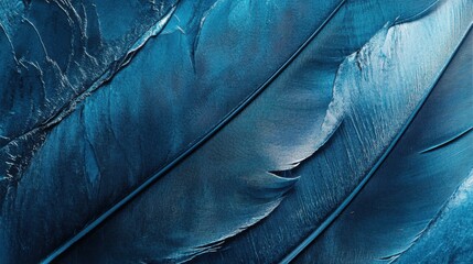 Close up feather in blue color. Abstract textured background.