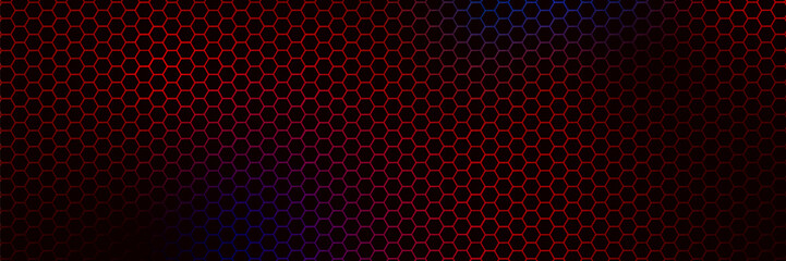 Abstract modern dark background red neon hexagons texture, honeycomb gradient colors, vector template backdrop banner.