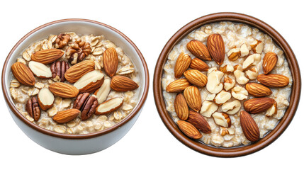 Obraz premium Two bowls of oatmeal with nuts in them