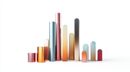 Obraz premium A 3D bar chart, eco business concept, wooden texture, earthy tones, isolated on white background