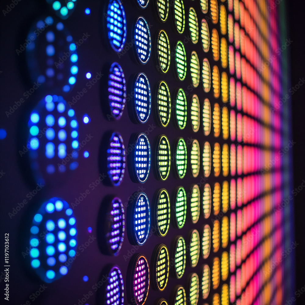 Poster vibrant led panel with multicolored circular light patterns