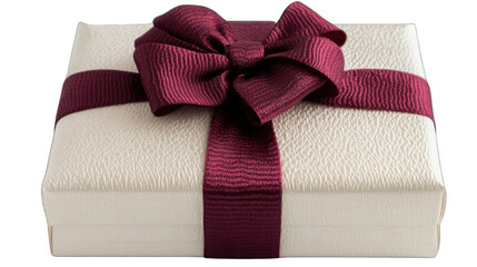 A white box with a red ribbon tied around it