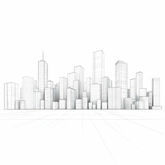 Fototapeta premium Wireframe Cityscape 3D Illustration