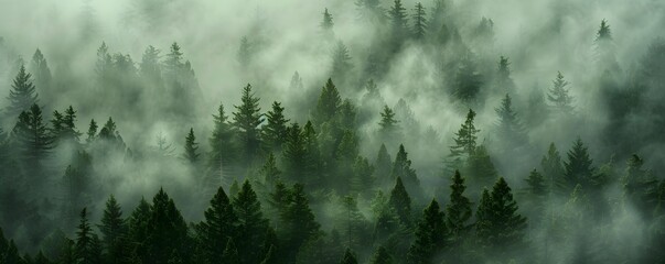 A forest with trees covered in mist