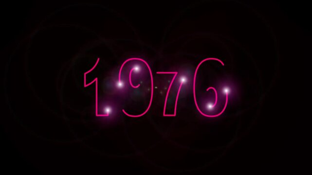 1976 text title metal text on black alpha channel background