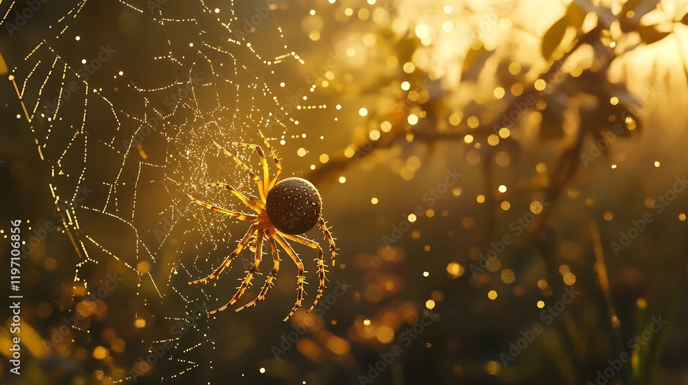 Wall mural a golden orb-weaver spider with its striking web shimmering in the sunlight