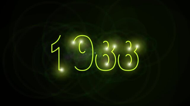 1988 text yellow color animation with yellow color light.