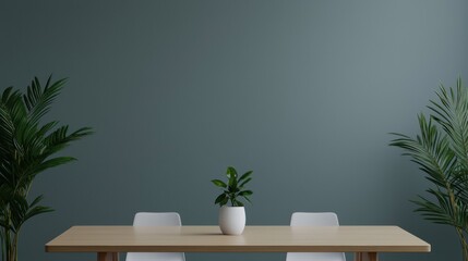 Empty table with plant and chairs in meeting room promoting mental clarity