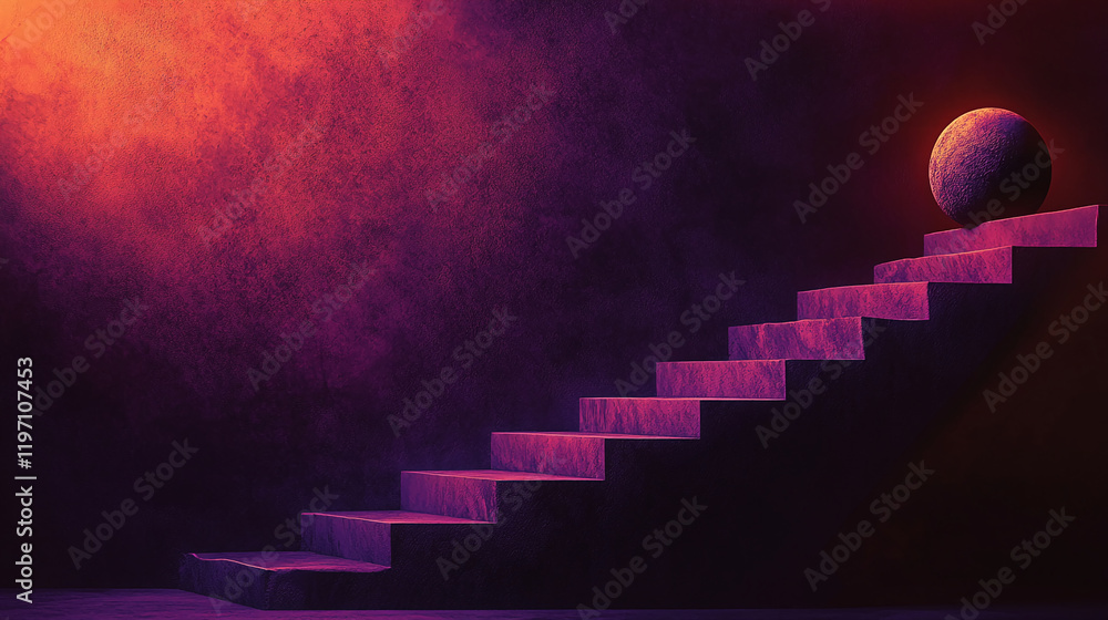 Poster abstract staircase with textured sphere and gradient lighting