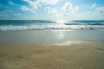 White sand beach exotic sea wave tropical sunny day