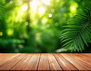 Table top wood counter floor podium in nature outdoors tropical