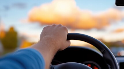 Naklejka premium Clouds resembling a steering wheel on a sunny afternoon drive