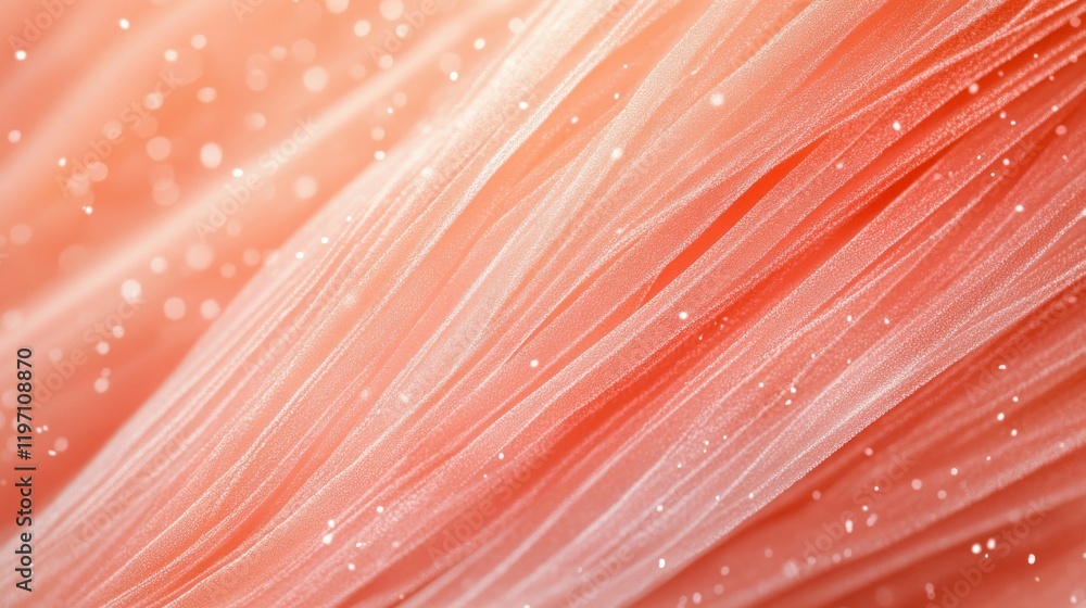 Poster soft coral textures with delicate light reflections and floating particles on a warm orange backgrou