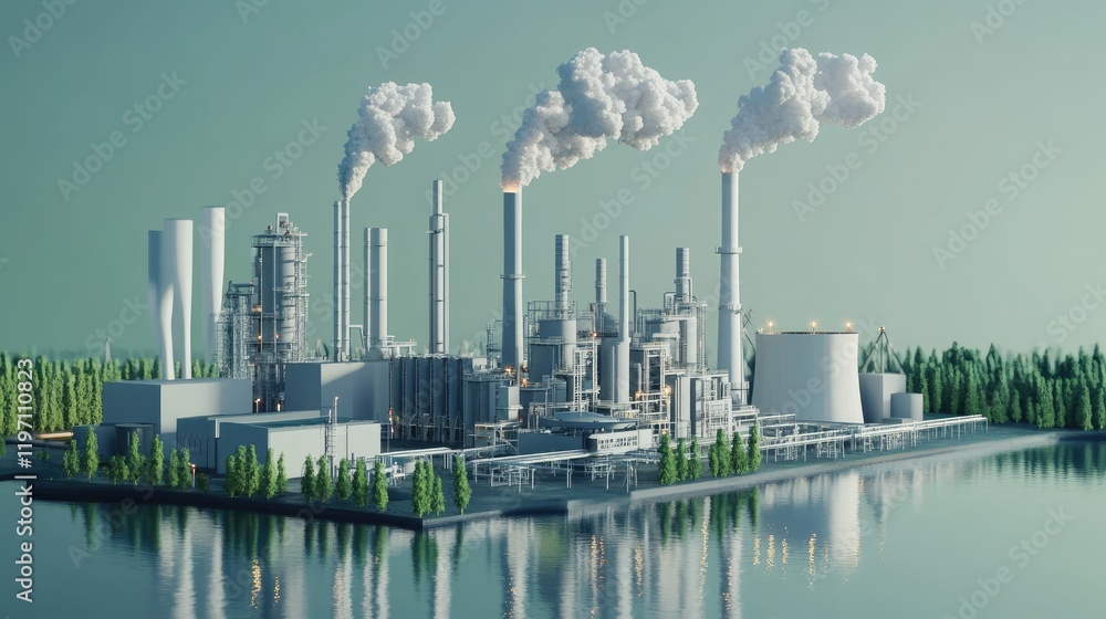 Poster 3D rendered concept of carbon capture as part of offset programs to reduce carbon footprints and support sustainability, aimed at achieving carbon neutrality goals