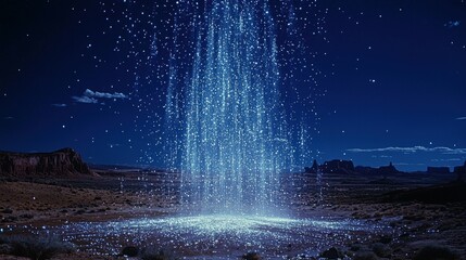 Nightfall's Celestial Cascade: A Surreal Desert Oasis