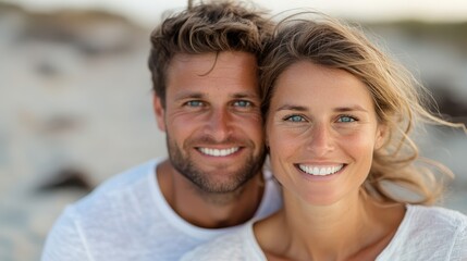 Obraz premium Couple enjoying a blissful moment together on a sunlit beach