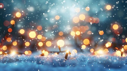 A snow covered landscape with lights on the ground