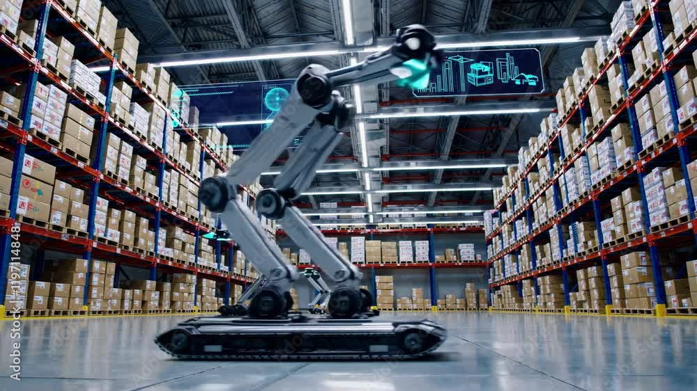 Aufkleber Advanced robots operating in a modern warehouse setting with automated inventory management technology